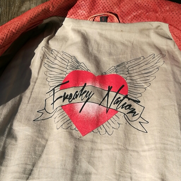 Freaky Nation Leather Biker Jacket  Red S080/299 - Picture 5 of 11